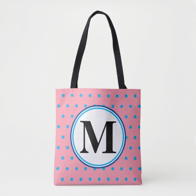 Monogram Geometric Pink Blue Polka Dots (Vorderseite)