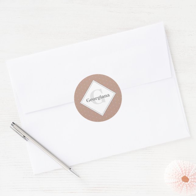 Monogram Geometric Warm Neutrals Beige Polka Dots Runder Aufkleber (Umschlag)