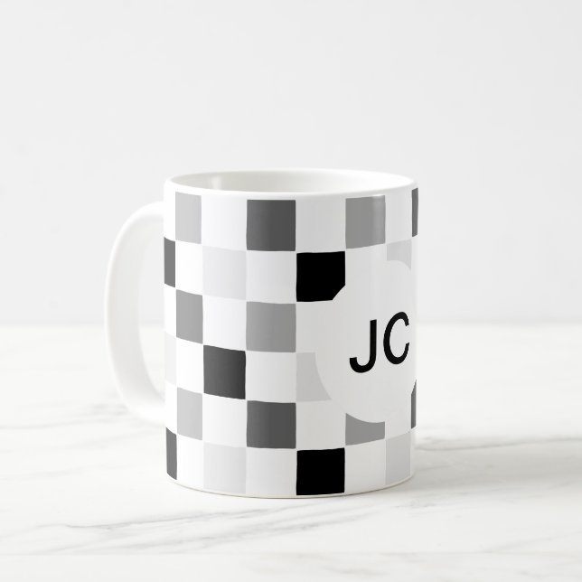 Monogram geprüft Schwarzweiß und Weiß Modernisch E Kaffeetasse (Vorderseite Links)