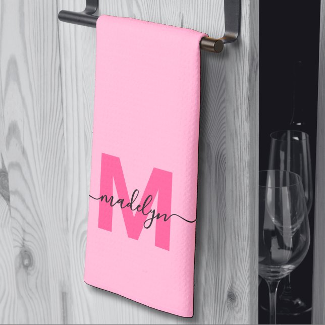 Monogram Geschirrtuch (Girly Pink Script Name Monogram kitchen towel )