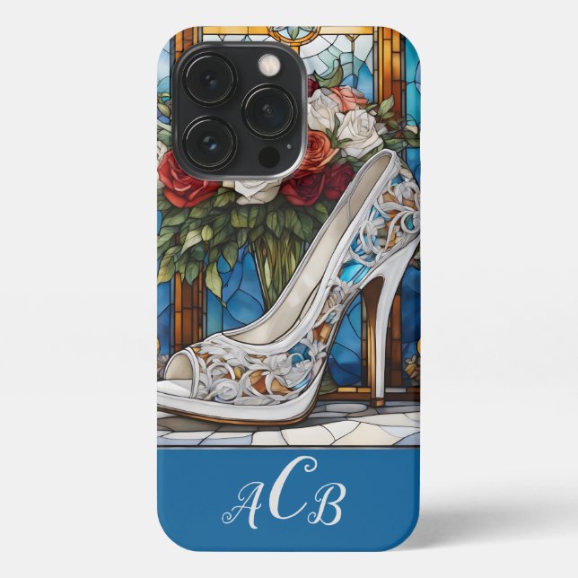 Monogram, gestanzter Glass Shoe und Bouquet iPhone Hülle (Rückseite)