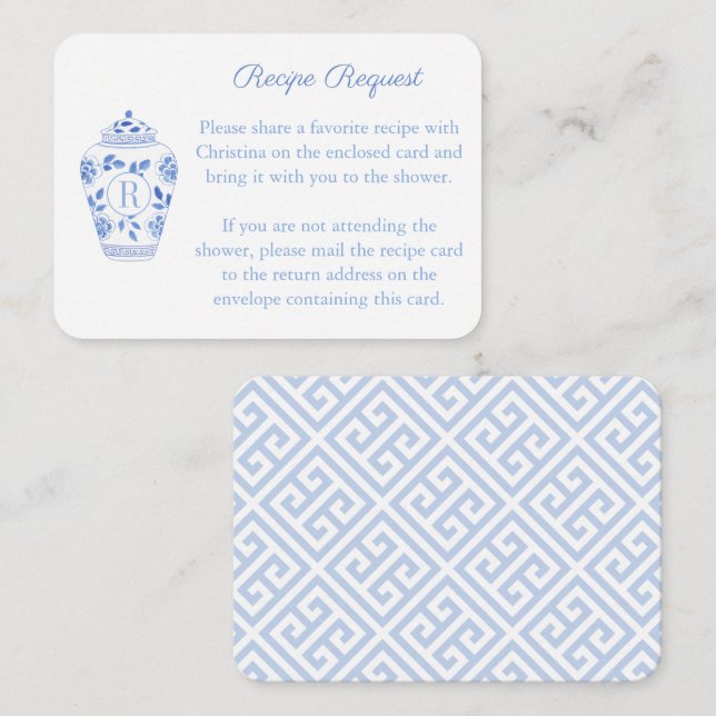 Monogram Ginger Jar Recipe Request Brautparty Begleitkarte (Vorne/Hinten)