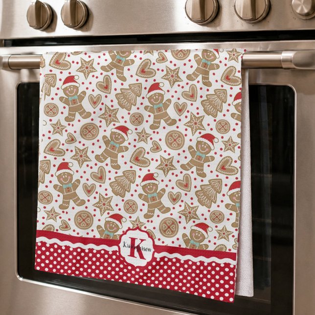 Monogram Gingerbread Man Christmas Geschirrtuch (A fun monogram Christmas gingerbread man kitchen towel)