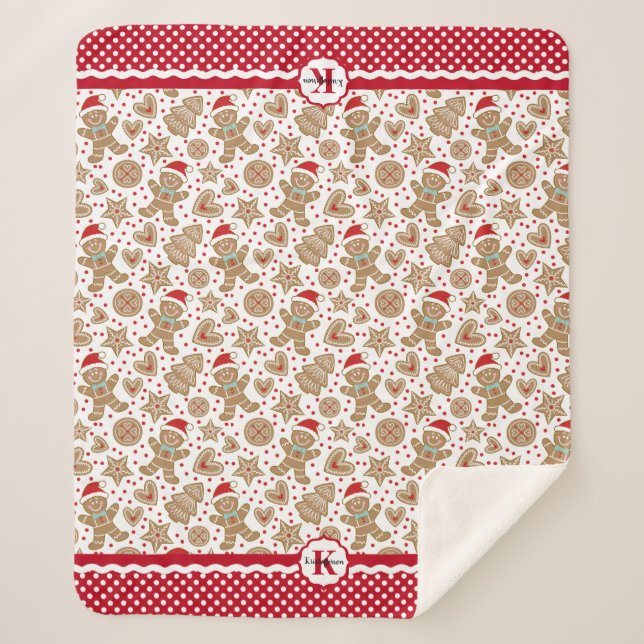 Monogram Gingerbread Man Christmas Sherpadecke (Vorderseite)
