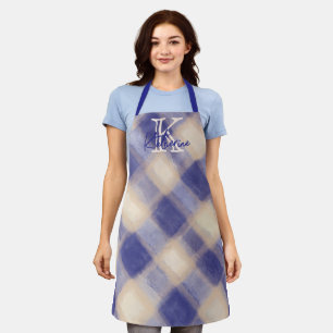 Monogram Gingham kariert Blue Creme Kalligraphie M Schürze