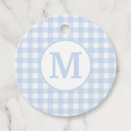 Monogram Gingham Muster in Soft Baby Blue Geschenkanhänger