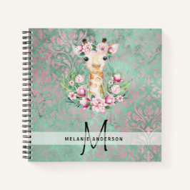 Monogram GIRAFFE Boho Blume Hübsch Girly Modern Notizbuch