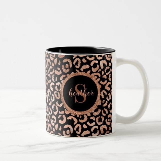 Monogram Girl Leopard Animal Print Zweifarbige Tasse (Rechts)