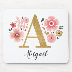 Monogram Girl Pink Floral Mousepad