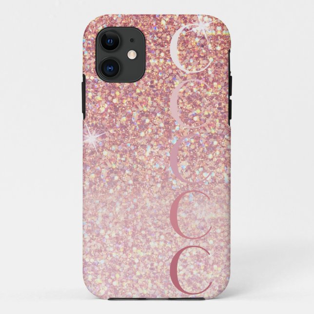 Monogram Girl Rose Gold Glitzer Case-Mate iPhone Hülle (Rückseite)