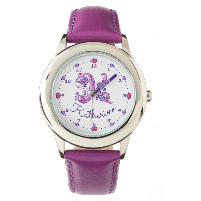 Monogram Girls K doodle art Katherine name watch Armbanduhr (Vorderseite)