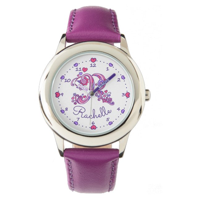 Monogram girls letter R art Rachelle name watch Armbanduhr (Vorderseite)