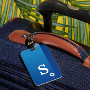 Monogram Girly Blue Heart Simple Modern Chic Gepäckanhänger