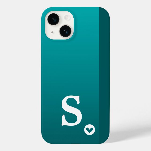 Monogram Girly Green Heart Simple Modern Chic Case (Rückseite)