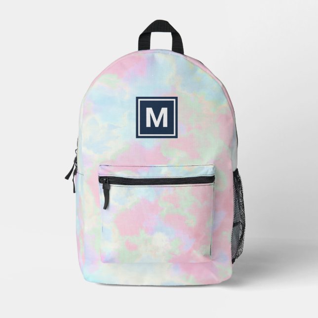Monogram, Girly Pastel Krawatte-Farbstoff-Backpack Bedruckter Rucksack (Vorderseite)