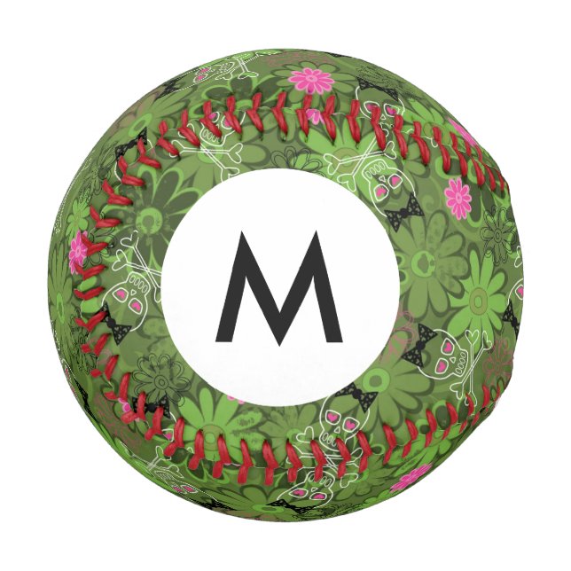 Monogram Girly Punk Skulls auf Blume Camouflage Baseball (Vorderseite Links)