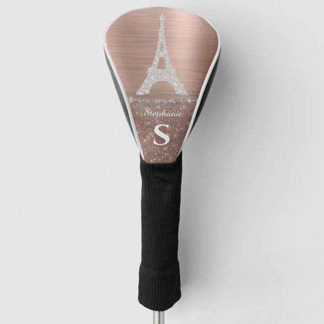 Monogram Girly Rose Gold Diamond Sparkasse Paris Golf Headcover (Vorderseite)