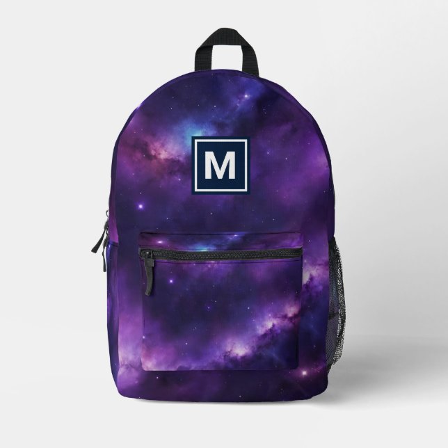 Monogram Girly Stars Galaxy Backpack Bedruckter Rucksack (Vorderseite)