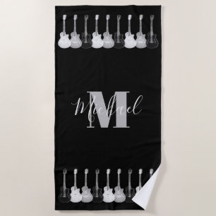 Monogram-Gitarrenmuster schwarz und weiß Strandtuch