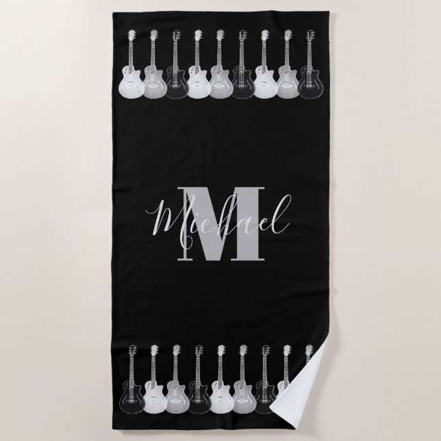 Monogram Gitarrist schwarz-weiß Strandtuch (Vorderseite)