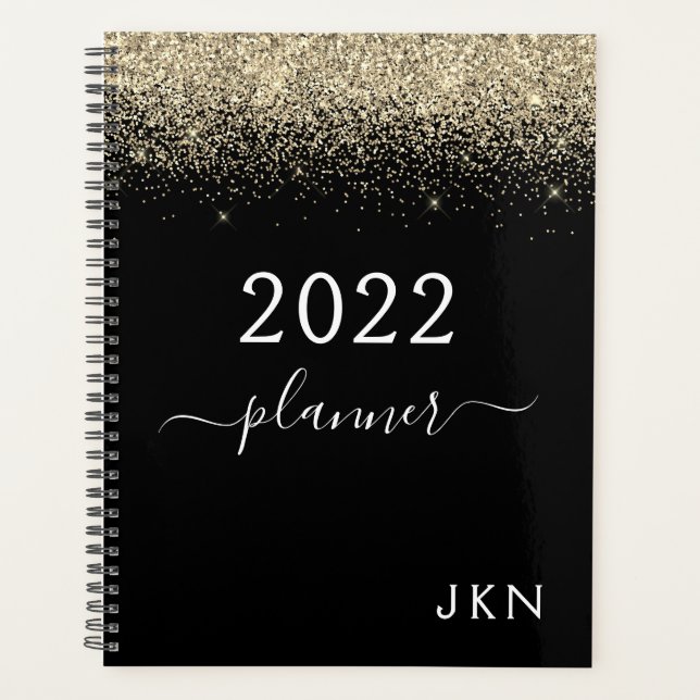 Monogram Glam 2022 Gold Black Glitzer Planer (Vorderseite)