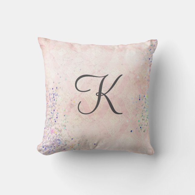 Monogram Glam Chic Pink Gray Sparkle Elegant Kissen (Vorderseite)