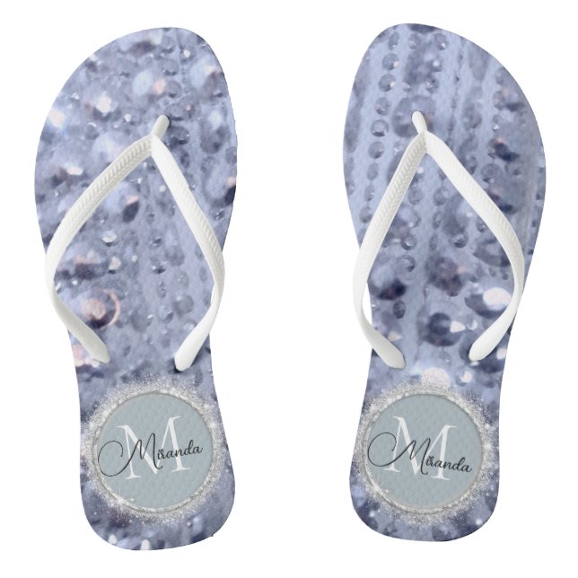 Monogram Glittery Blue Beads Flip Flops (Fußbett)