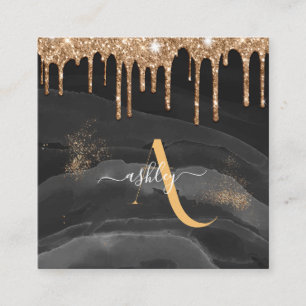 Monogram Glitzer für Gold Dripping Quadratische Visitenkarte