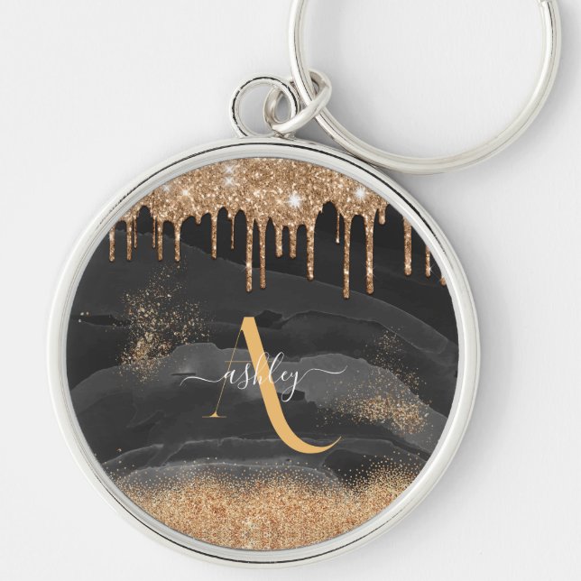 Monogram Glitzer für Gold Dripping Schlüsselanhänger (Vorne)