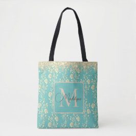 Monogram Glitzer Gold Floral auf Green
