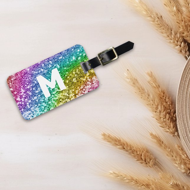 Monogram Glitzer Look Personalisiert Rainbow Gepäckanhänger (Von Creator hochgeladen)