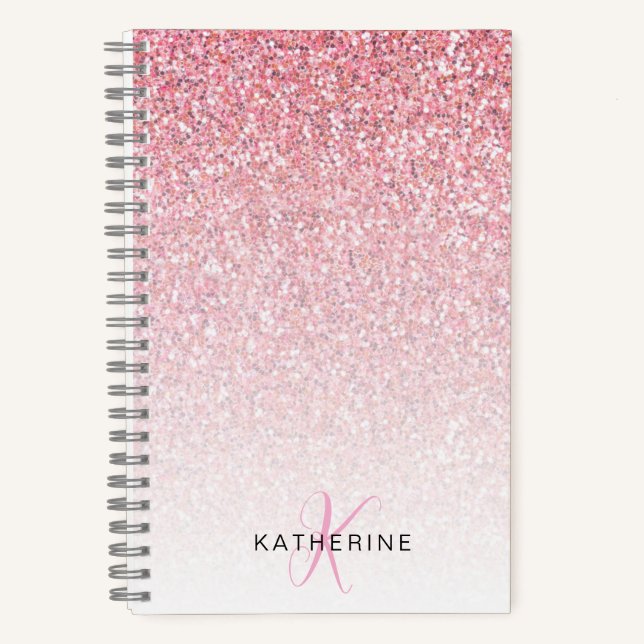 Monogram Glitzer Pink Sparkle Feminine Notizbuch (Vorderseite)