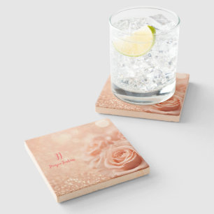 Monogram Glitzer Rose Gold Hintergrund und Rose Steinuntersetzer