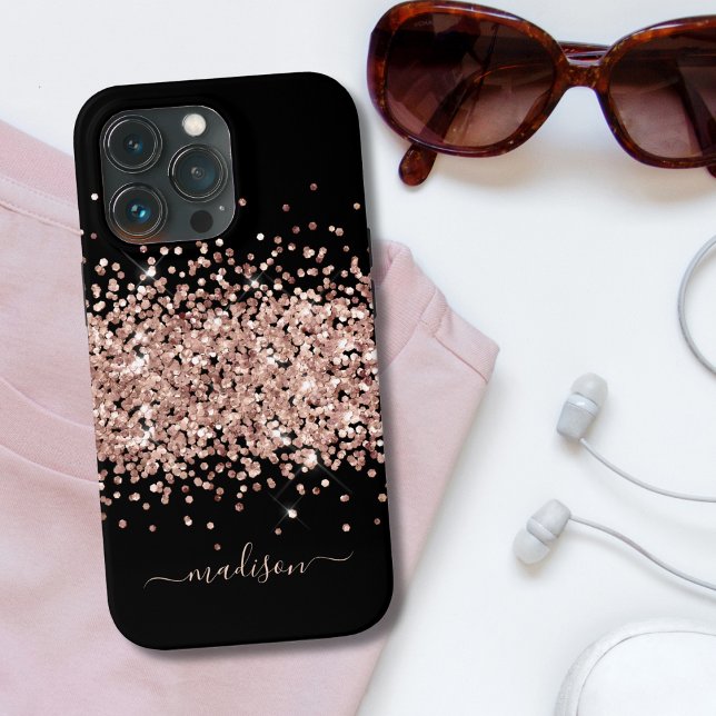 Monogram Glitzer Rose Gold Moderne Sparkasse Chich Case-Mate iPhone Hülle (Von Creator hochgeladen)