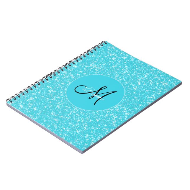 Monogram Glitzer Sparkle Aquamarin White Girly Ele Notizblock (Linke Seite)