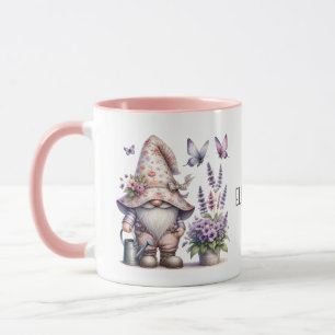 Monogram Gnome Lila Pink Blume Schmetterlinge Tasse