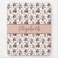 Monogram Gnomes Baking Cupcakes Donuts Pink Script