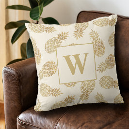 Monogram Gold Ananas auf Elfenbein Kissen