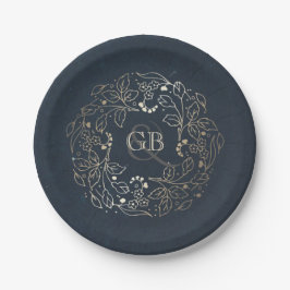 Monogram Gold and Navy Vintag Floral Wedding Pappteller