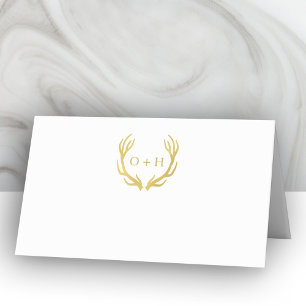 Monogram Gold Antlers Hochgeklappte Platzkarten