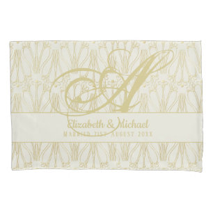 Monogram Gold ArtDeco Newlyweds Wedding Elegant Kissenbezug