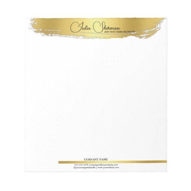 Monogram Gold Black Chic Modernes Script Minimalis Notizblock (Vorderseite)