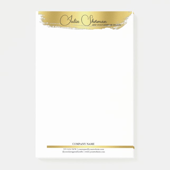 Monogram Gold Black Chic Modernes Script Minimalis Post-it Klebezettel (Vorderseite)