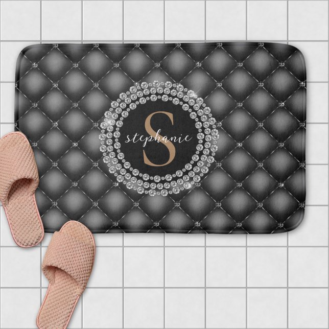 Monogram Gold Black Diamonds tufted Elegant Luxury Badematte (Monogram Gold Black Diamonds Tufted Elegant Luxury Bath Mat)