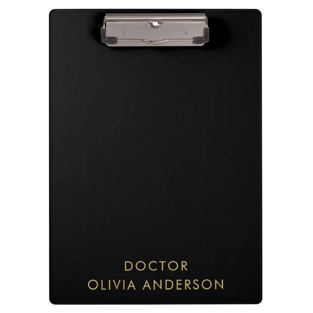 Monogram Gold Black Minimalist Modern Klemmbrett (Vorderseite)