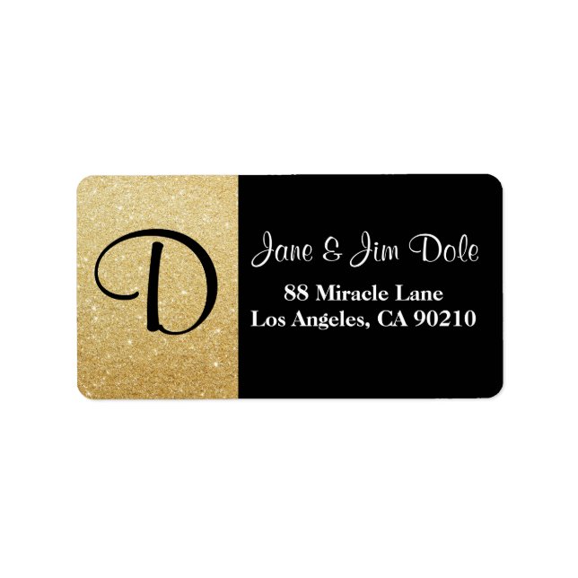 Monogram Gold & Black Return Address Label Adressaufkleber (Vorne)
