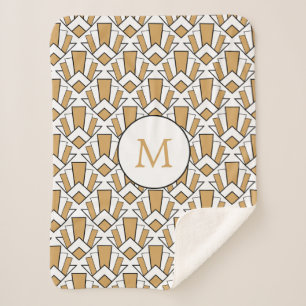 Monogram Gold, Black, White Art Deco Blume Sherpadecke