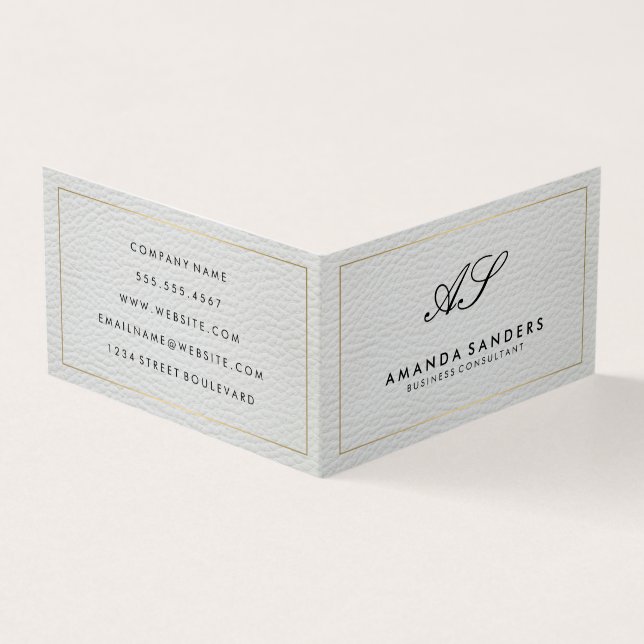 Monogram Gold Border Imitats Leather Business Card Visitenkarten (Vorderseite)