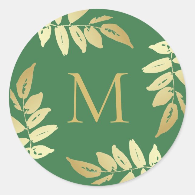 Monogram Gold Botanical Blätter Umschlag Aufkleber (Vorderseite)