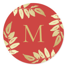 Monogram Gold Botanical Blätter Umschlag Aufkleber